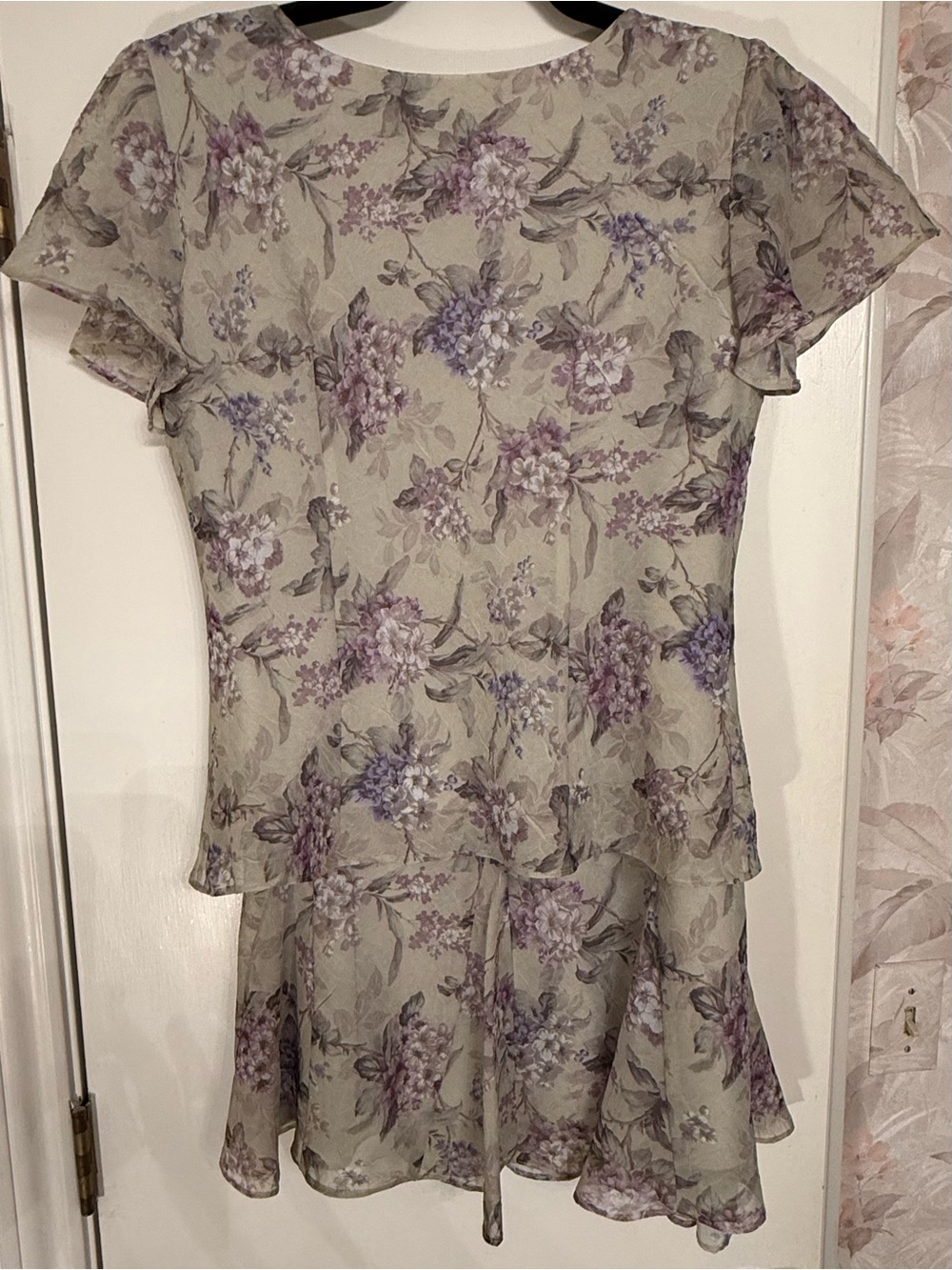 Floral Chiffon Layered Women’s Dress in Lavender and Light Olive Green